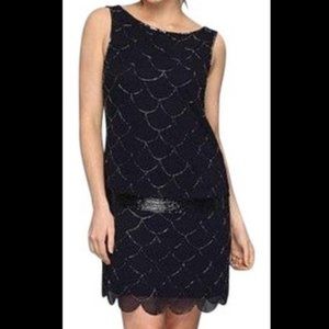 Adrianna Papell Navy Drop Waist Sleeveless Beaded Dress_Size 14